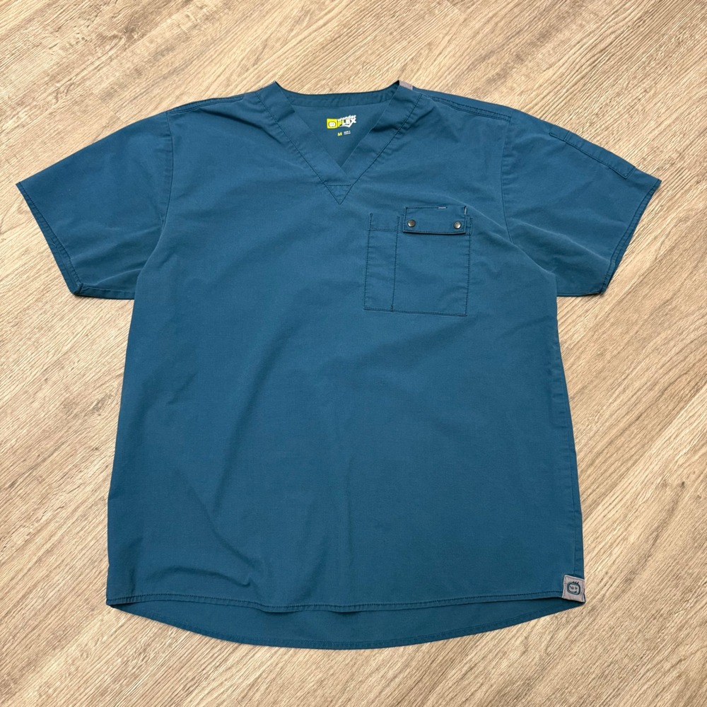 WonderWink WonderFlex Mens‎ Scrub Top Teal Blue V-Neck Pocket Size Medium